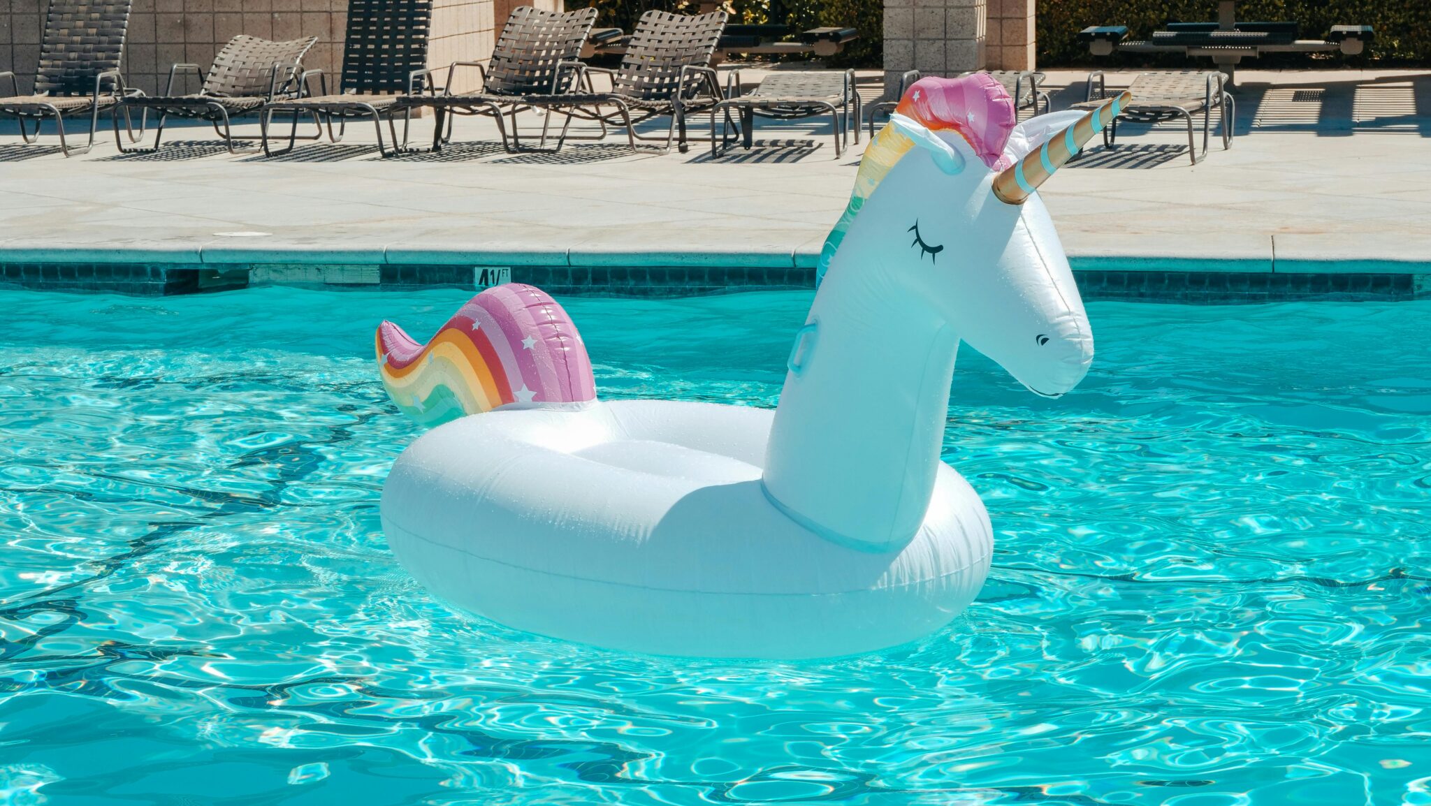 bouée licorne dans une piscine